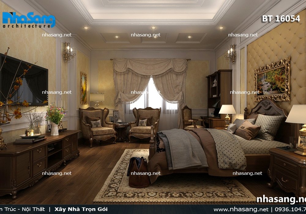 Nội thất tân cổ điển gỗ biệt thự mặt tiền 4.7m NT16054