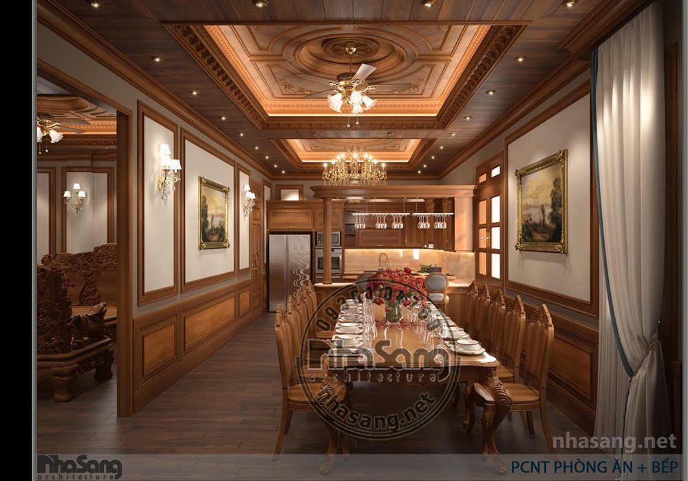 Thiết kế nội thất gỗ biệt thự cổ điển sang trọng BT18109