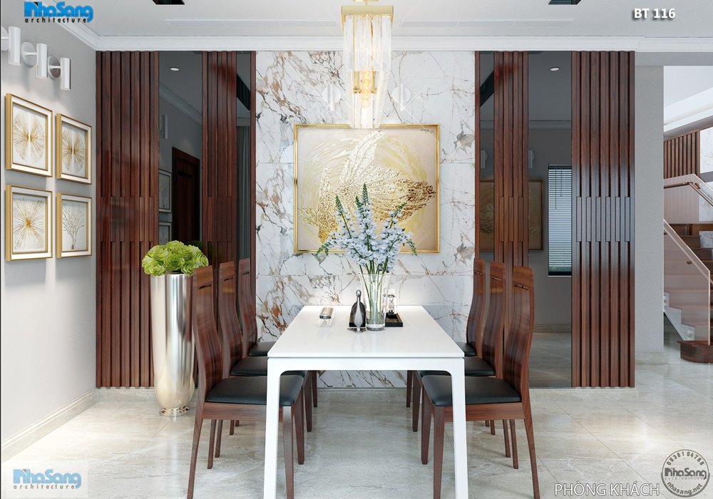 Nội thất biệt thự hiện đại gỗ óc chó sang trọng BT116
