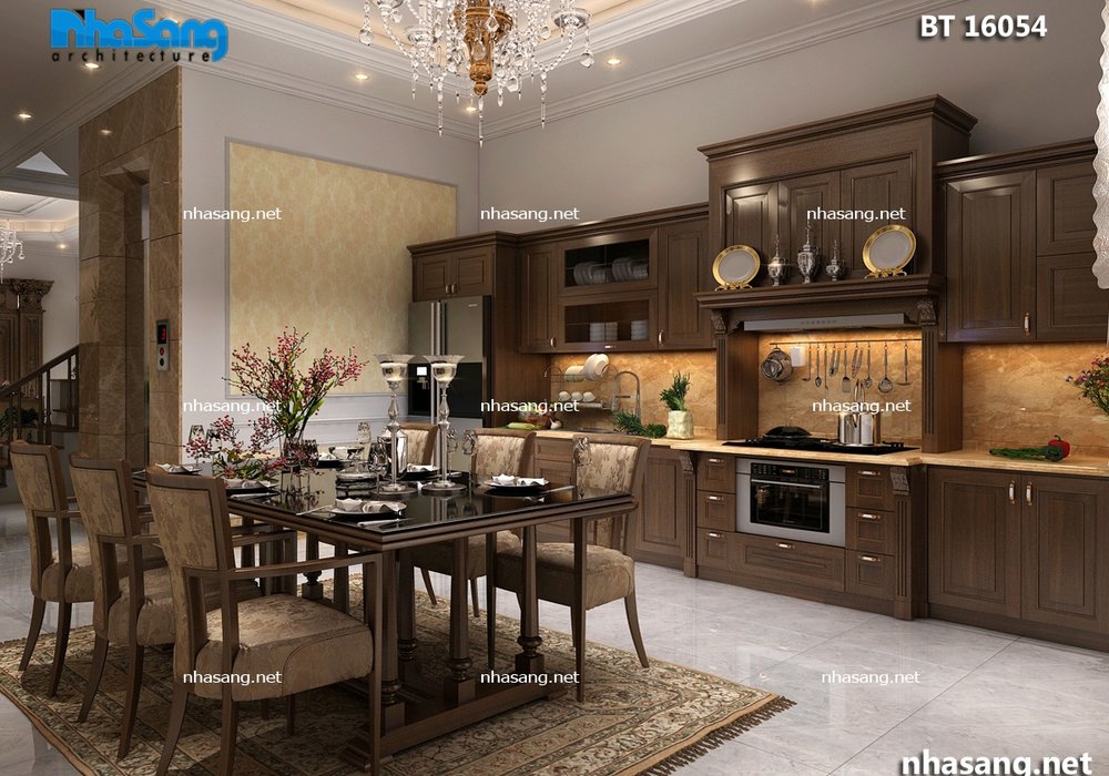 Nội thất tân cổ điển gỗ biệt thự mặt tiền 4.7m NT16054