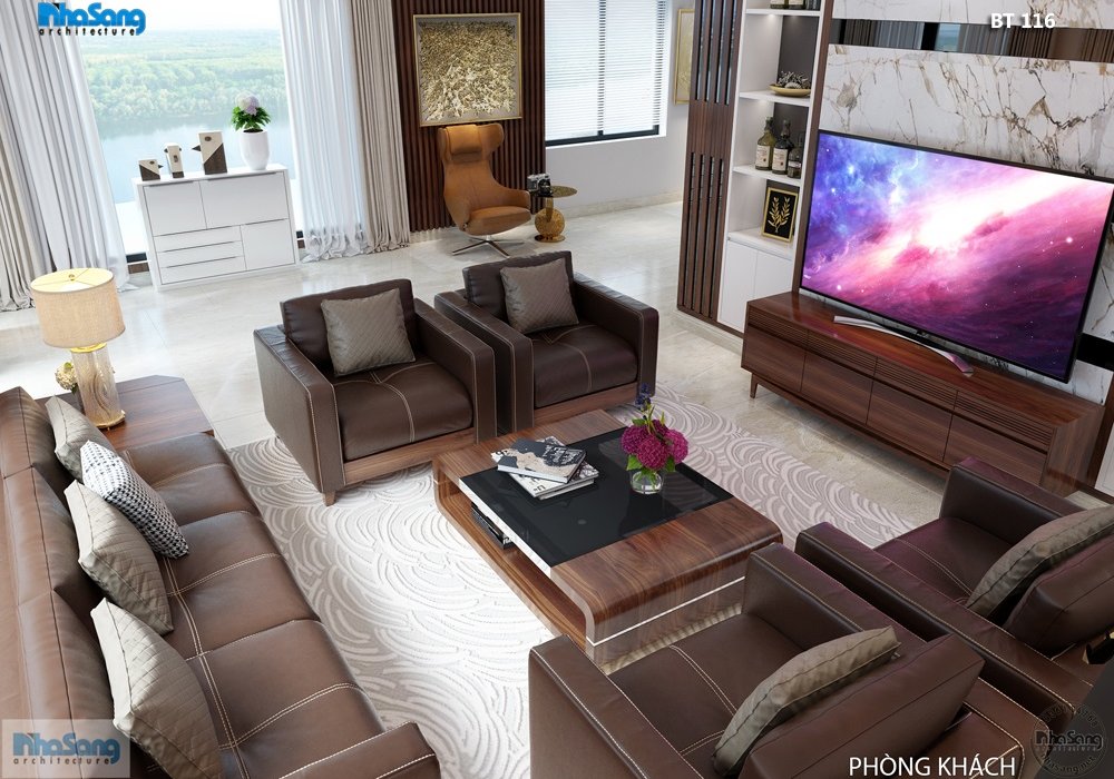 Nội thất biệt thự hiện đại gỗ óc chó sang trọng BT116