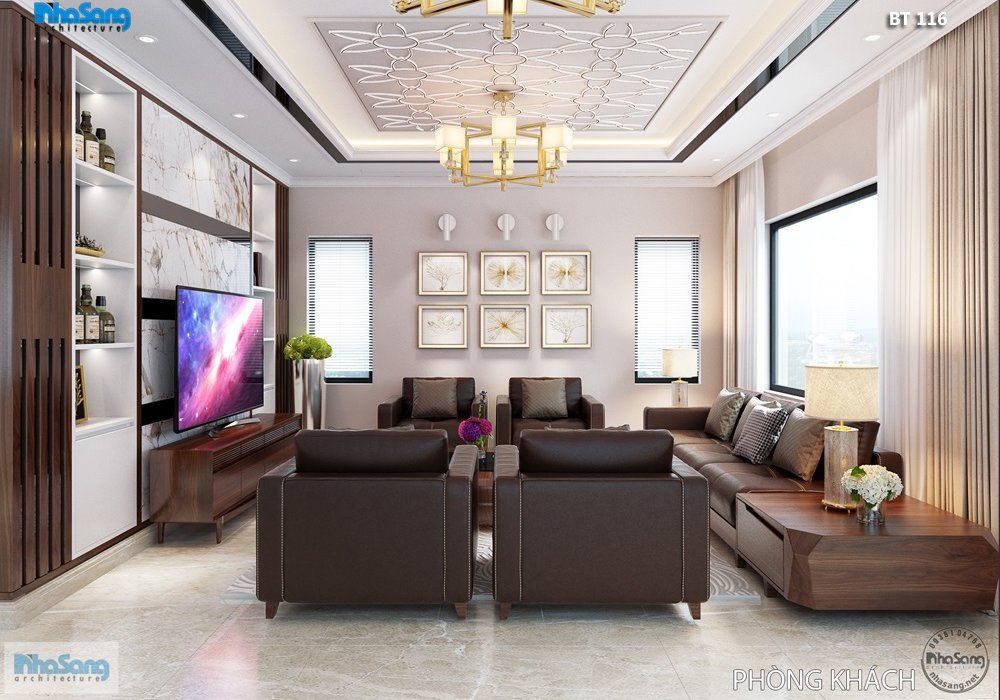 Nội thất biệt thự hiện đại gỗ óc chó sang trọng BT116