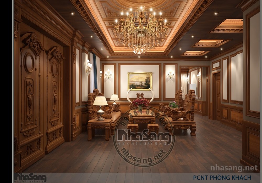 Thiết kế nội thất gỗ biệt thự cổ điển sang trọng BT18109