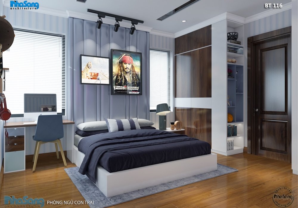 Nội thất biệt thự hiện đại gỗ óc chó sang trọng BT116