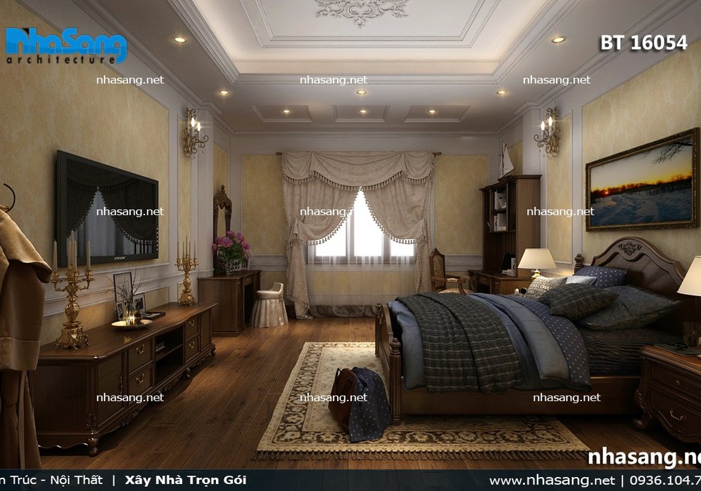 Nội thất tân cổ điển gỗ biệt thự mặt tiền 4.7m NT16054