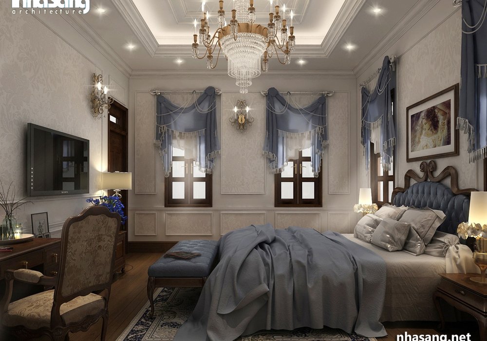 Thiết kế nội thất phòng ngủ biệt thự kiểu Pháp