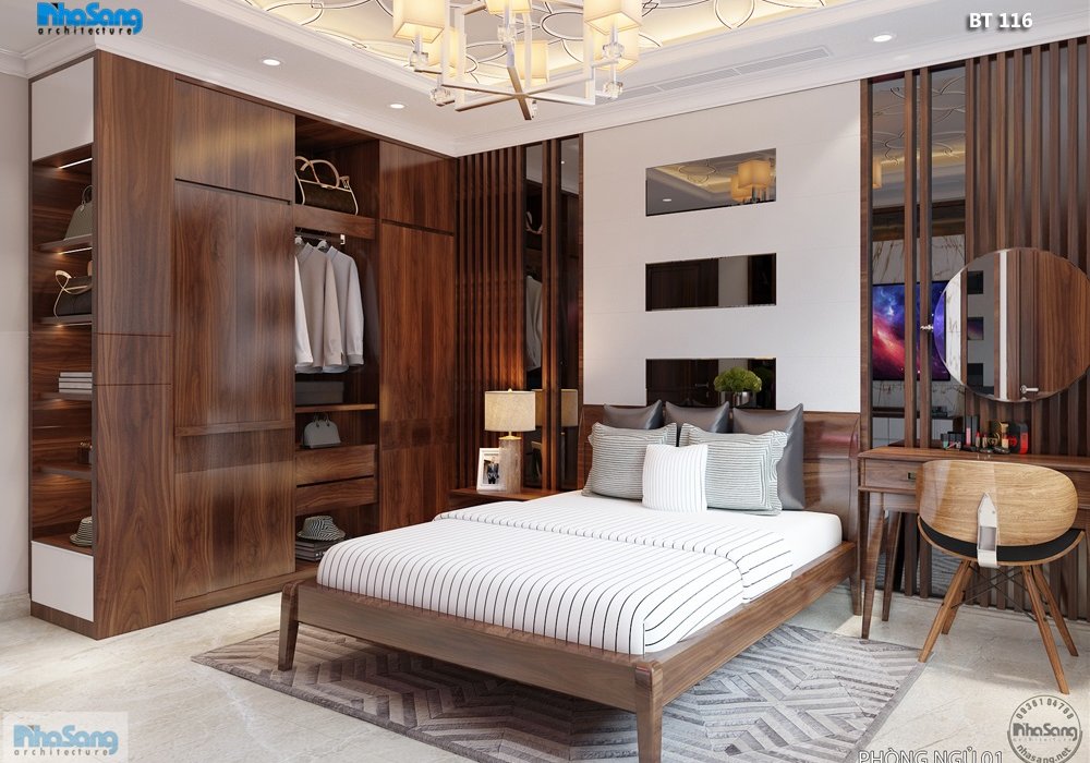 Nội thất biệt thự hiện đại gỗ óc chó sang trọng BT116