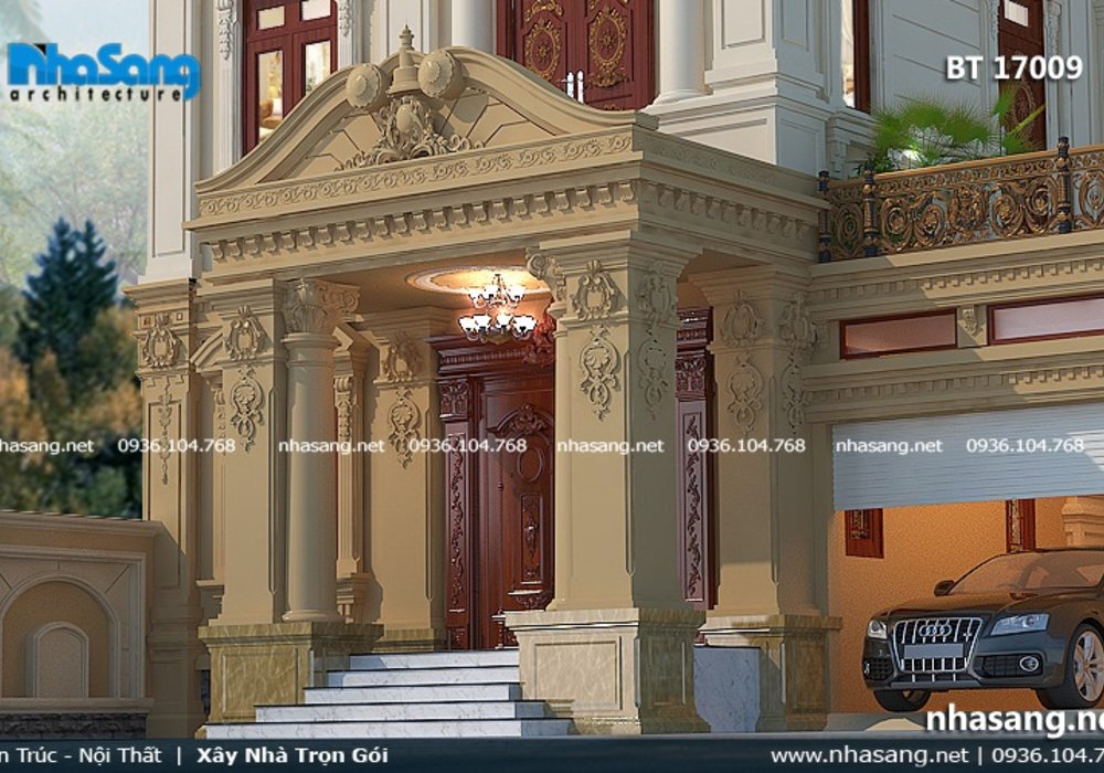Mẫu biệt thự lâu đài 4 tầng mặt tiền 7m BT17009