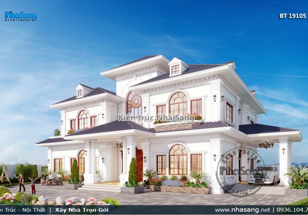 Thiết kế biệt thự tân cổ điển Châu Âu 3 tầng trên đất 900m2 BT19105