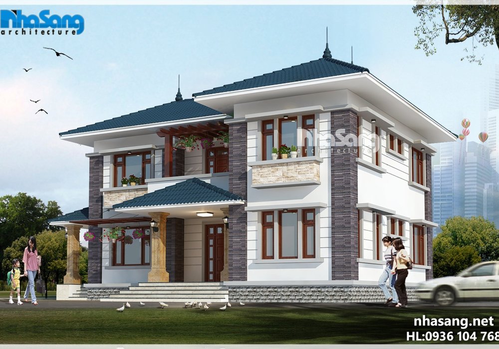 Biệt thự nhà vườn 2 sảnh chính bố cục hài hòa lý tưởng BT16028