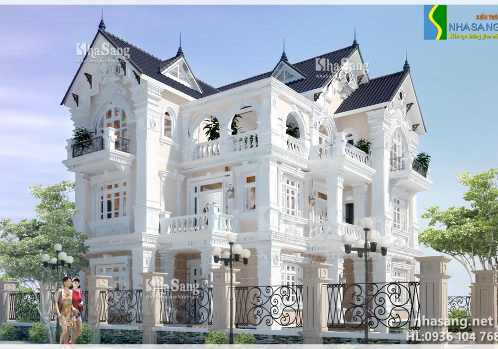 Thiết kế nhà Biệt thự kiểu Pháp 3 tầng  BT14151 - mẫu nhà đẹp