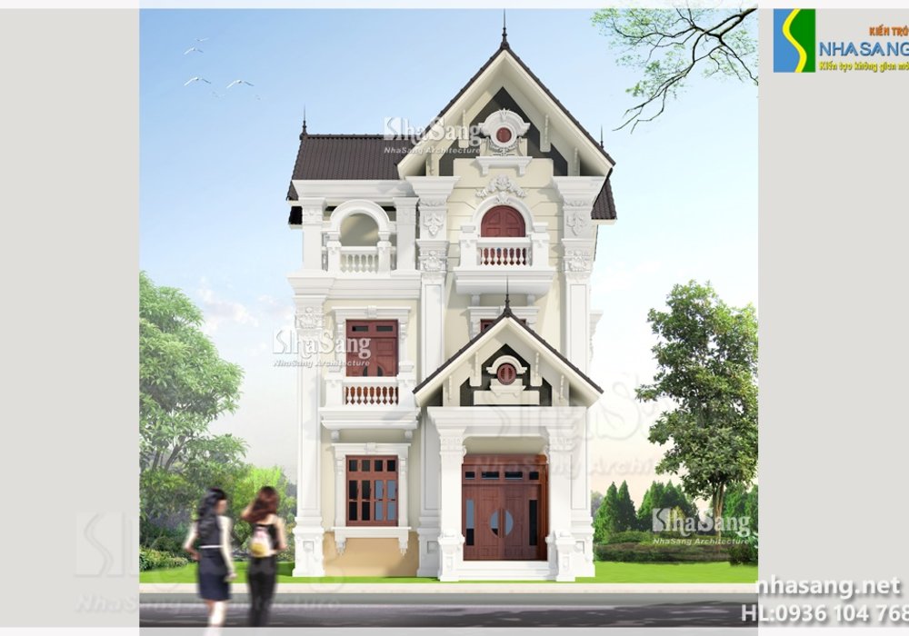 THIẾT KẾ NHÀ BIỆT THỰ PHÁP 3 TẦNG BT14147 - Mẫu nhà 2 tầng đẹp