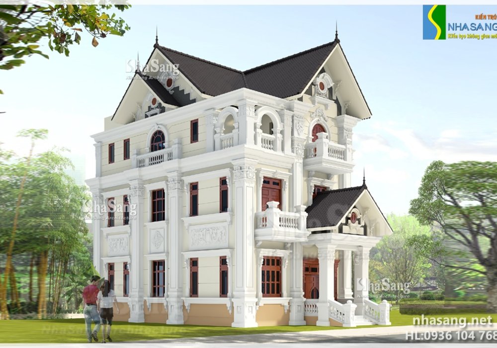 THIẾT KẾ NHÀ BIỆT THỰ PHÁP 3 TẦNG BT14147 - Mẫu nhà 2 tầng đẹp