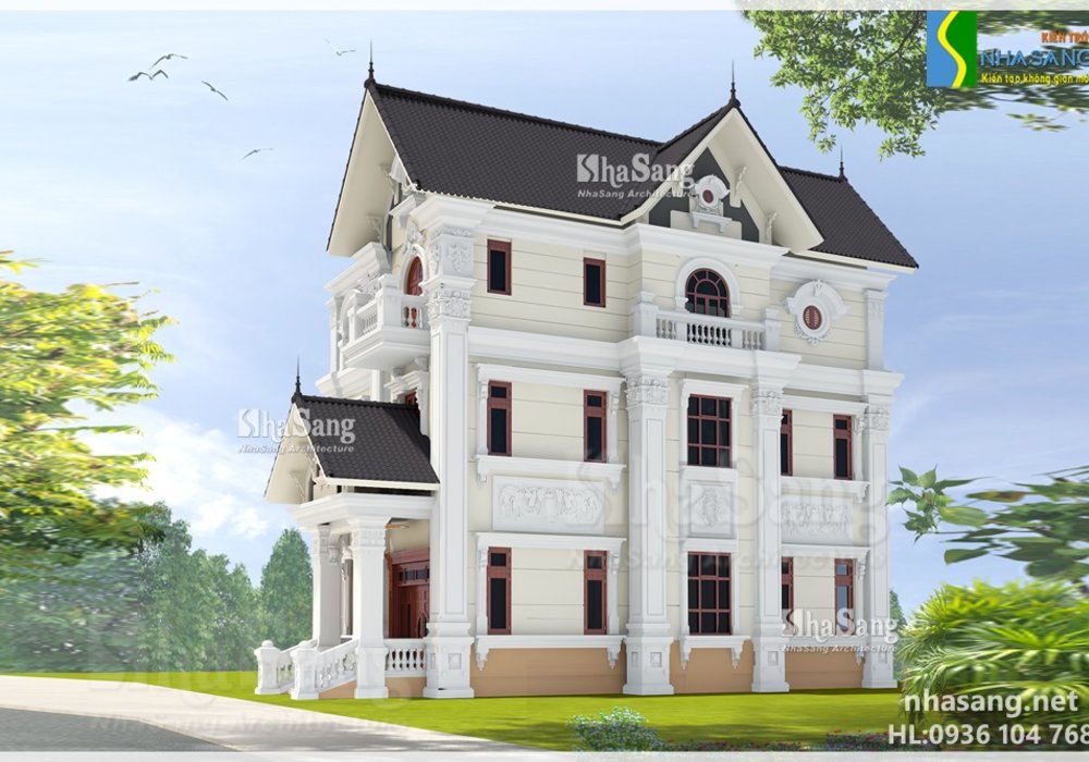 THIẾT KẾ NHÀ BIỆT THỰ PHÁP 3 TẦNG BT14147 - Mẫu nhà 2 tầng đẹp
