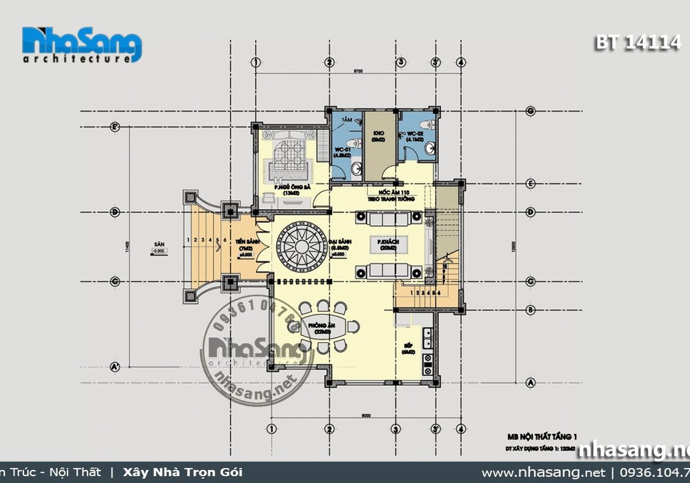 Mẫu thiết kế biệt thự Tân cổ điển 2 tầng đẹp BT14114 - mẫu nhà phố