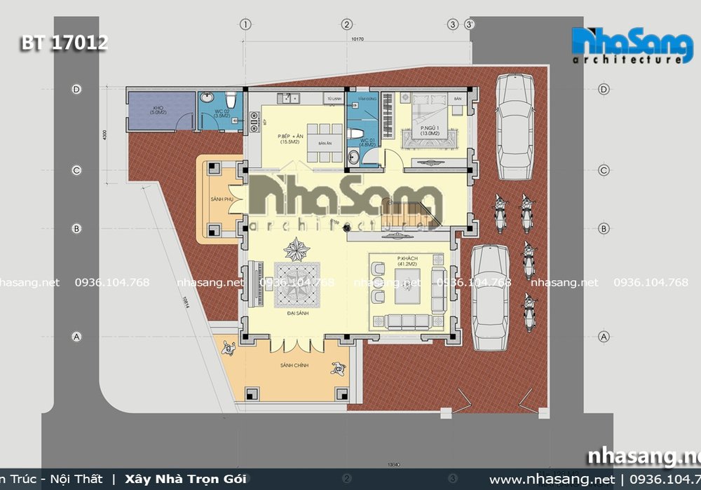 Mẫu biệt thự 3 tầng mái Thái kiểu Pháp BT17012