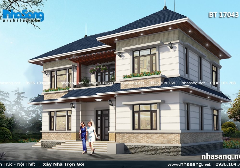 Biệt thự vườn Châu Âu 2 tầng mái thái 140m2 6 phòng ngủ BT17043