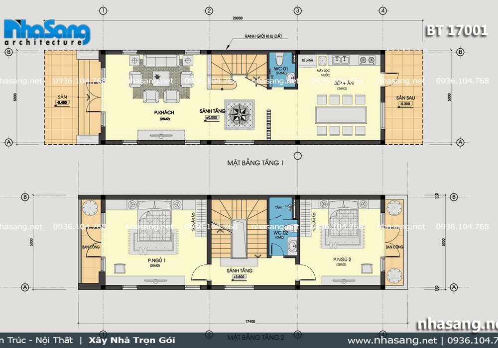 Mẫu nhà biệt thự phố 4 tầng hiện đại mặt tiền 5m BT17001