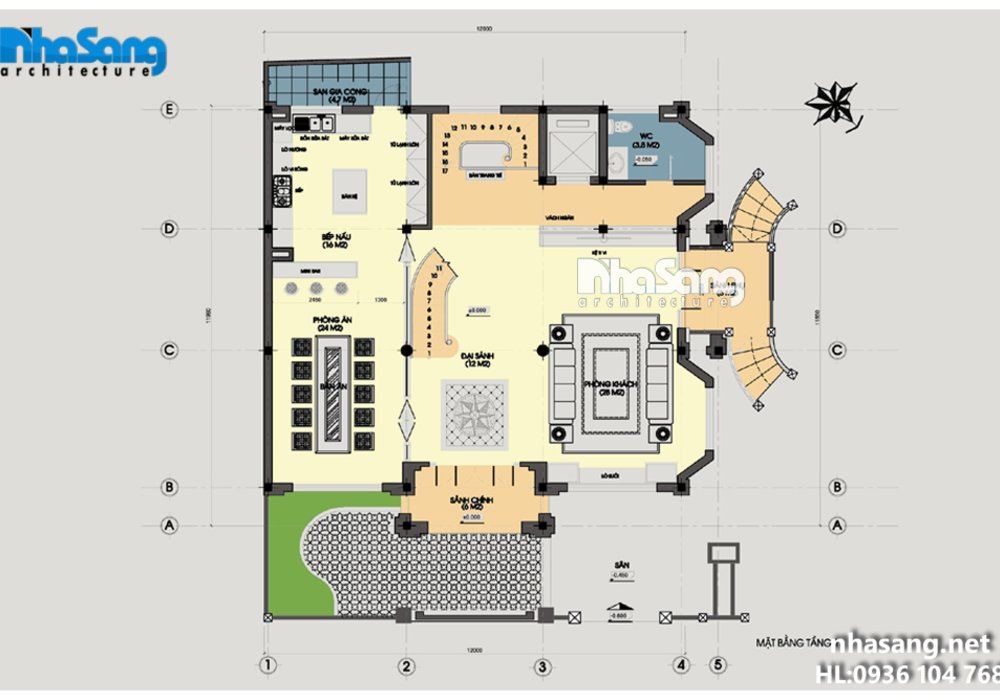 Thiết Kế Dinh thự 4 tầng kiến trúc kiểu  Pháp BT14158 - mẫu biệt thự 2 -3 tầng
