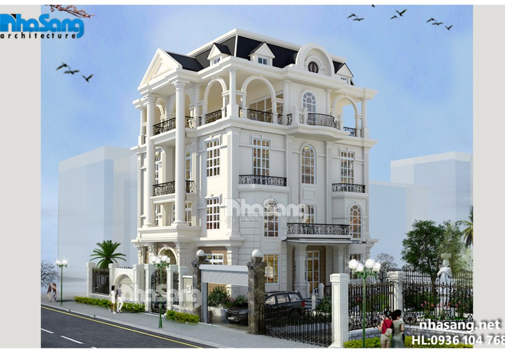Thiết Kế Dinh thự 4 tầng kiến trúc kiểu  Pháp BT14158 - mẫu biệt thự 2 -3 tầng