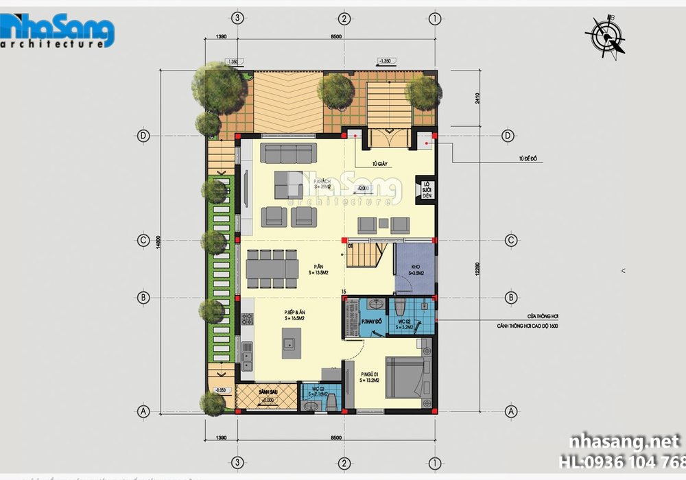 Thiết kế biệt thự hiện đại 3 tầng và bán hầm phá cách BT16022