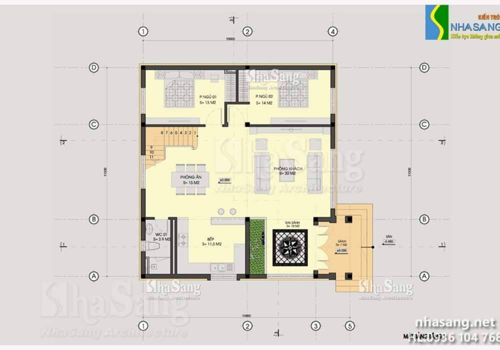 Thiết kế Nhà biệt thự hiện đại 2,5 tầng 10m x 11m BT14150