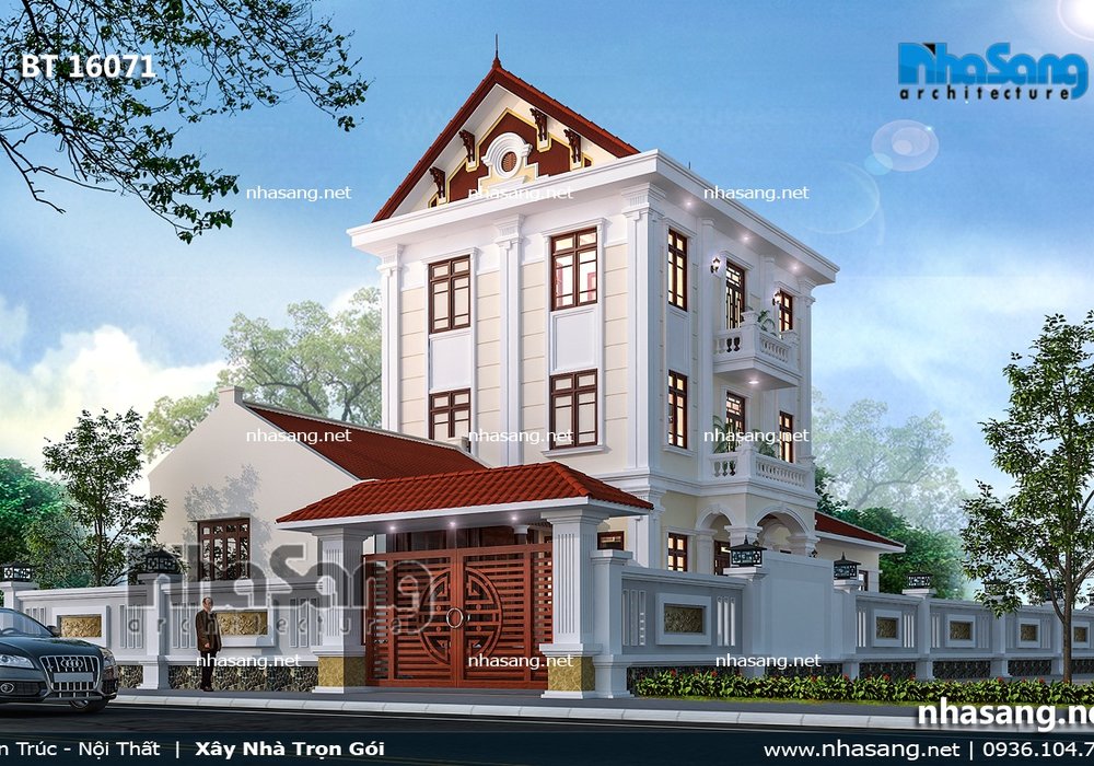 Mẫu nhà biệt thự 3 tầng kiểu Pháp BT16071