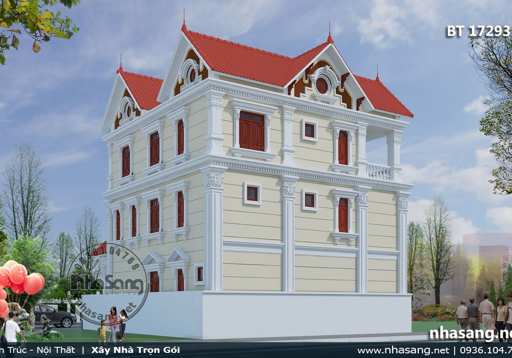 Biệt thự Pháp 3 tầng nhẹ nhàng mái thái tân cổ điển BT17293