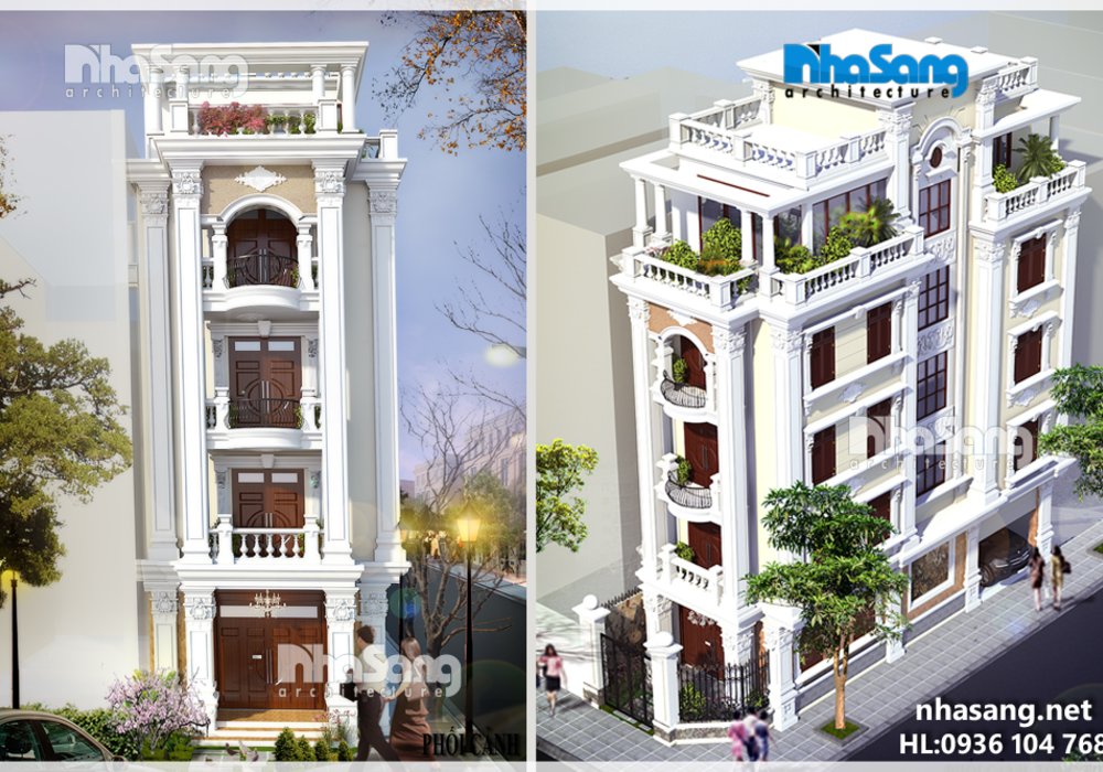 Thiết Kế Nhà ở liền kề 5 tầng Kiến trúc Pháp BT14153