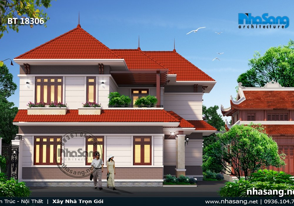 Mẫu nhà vườn nông thôn đẹp khuôn viên có nhà thờ BT18306