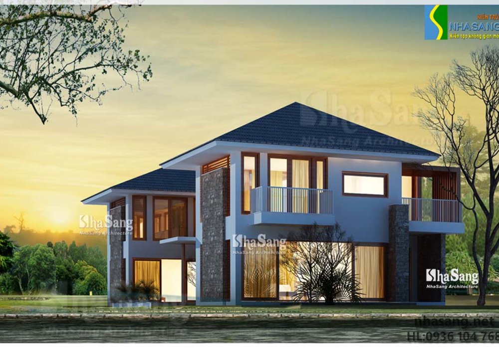 Thiết kế NHÀ VƯỜN ĐẸP 2 tầng 9,6m x 21,8m BT14141