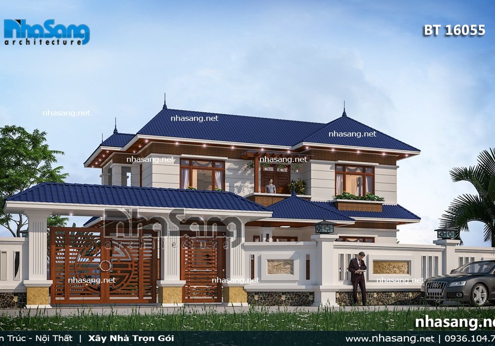 Nhà vườn mái thái 2 tầng đẹp ở nông thôn BT16055