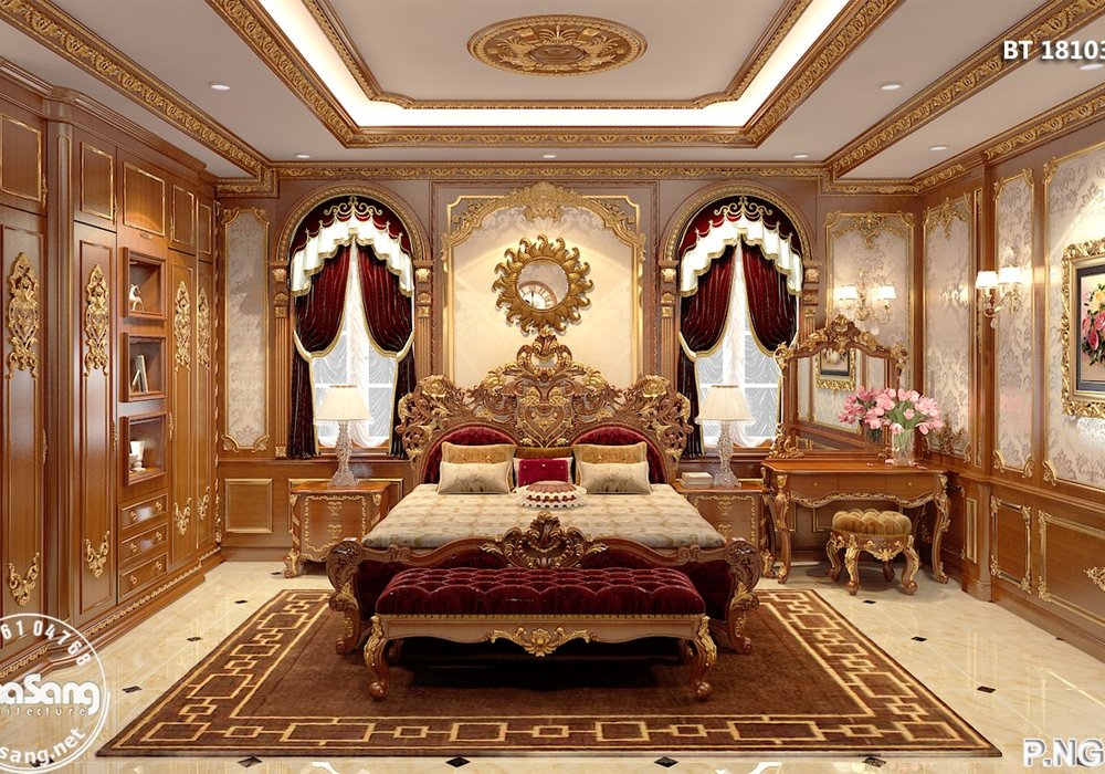 Thiết kế nội thất biệt thự cổ điển gỗ Hương BT18103