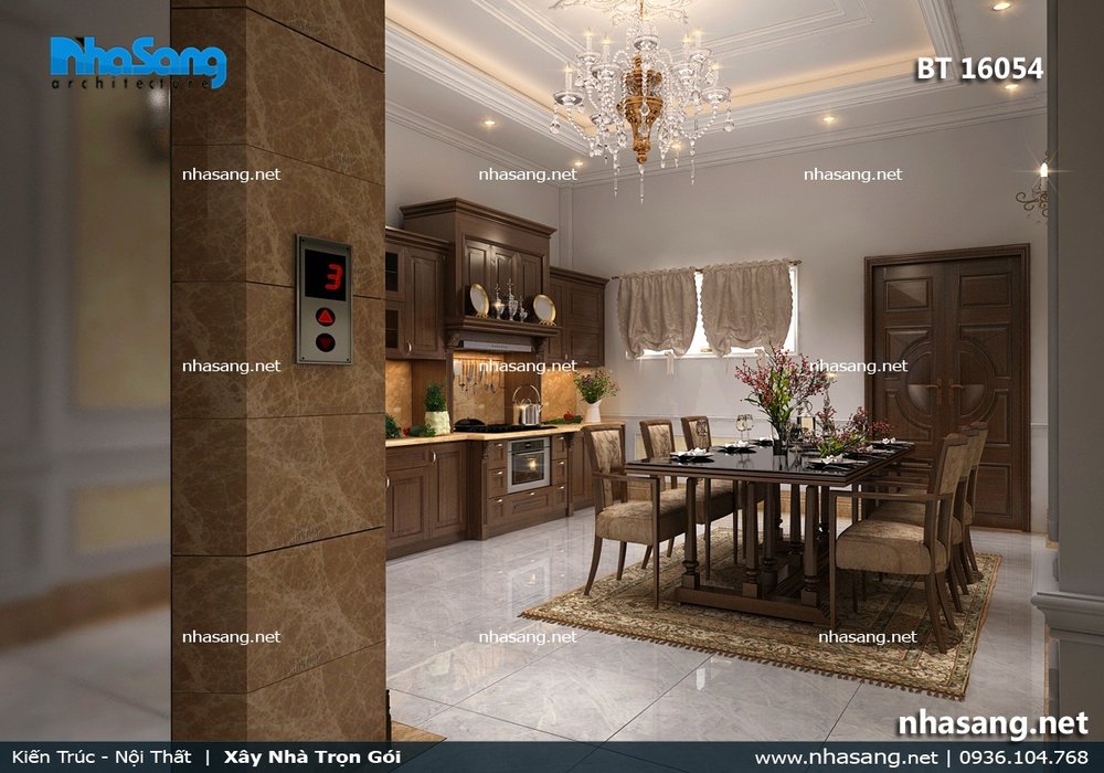 Nội thất tân cổ điển gỗ biệt thự mặt tiền 4.7m NT16054