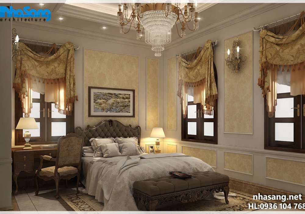 Thiết kế nội thất phòng ngủ biệt thự kiểu Pháp