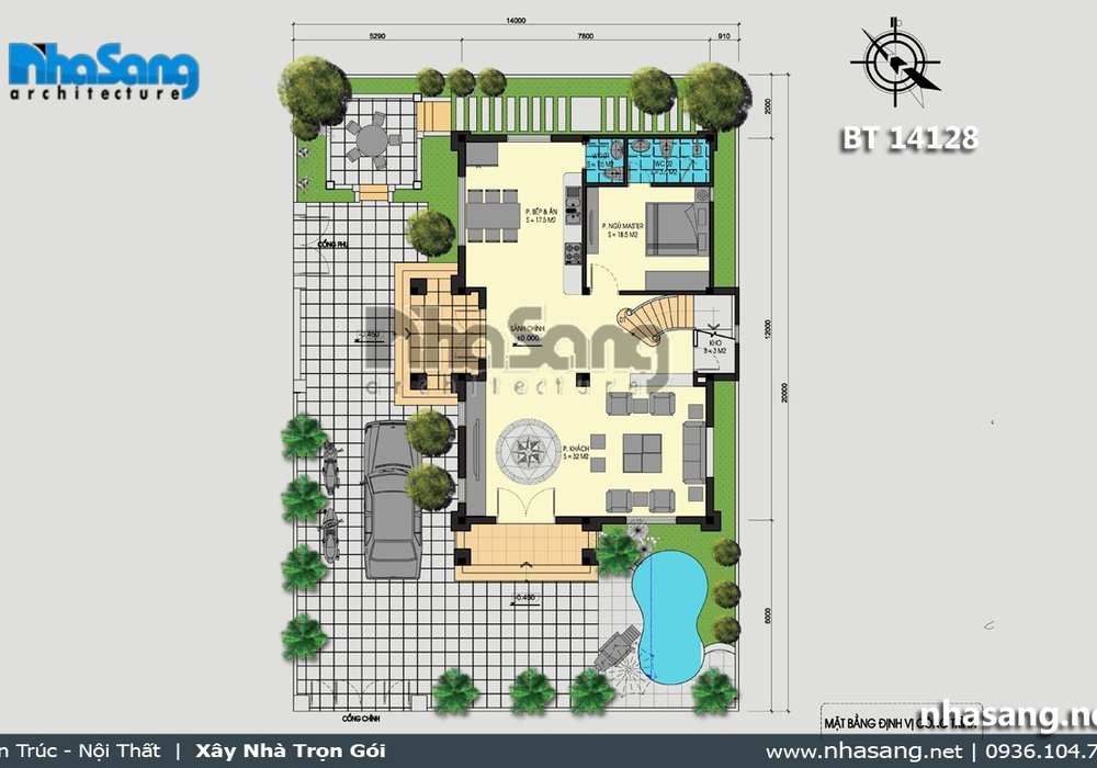 Mẫu nhà biệt thự Pháp 2 tầng 2 mặt tiền BT16036