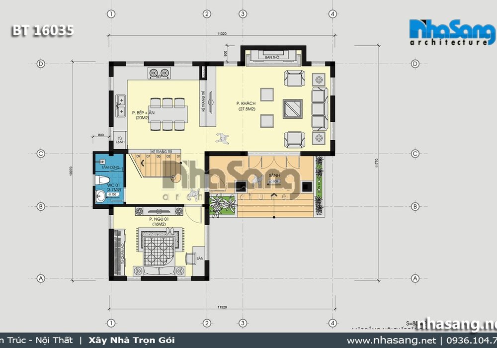 Biệt thự vườn chữ L 2 tầng mái thái BT16035