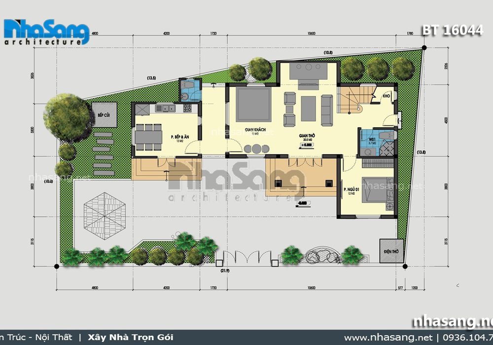 Nhà vườn 2 tầng với khu bếp ăn tách biệt BT16044