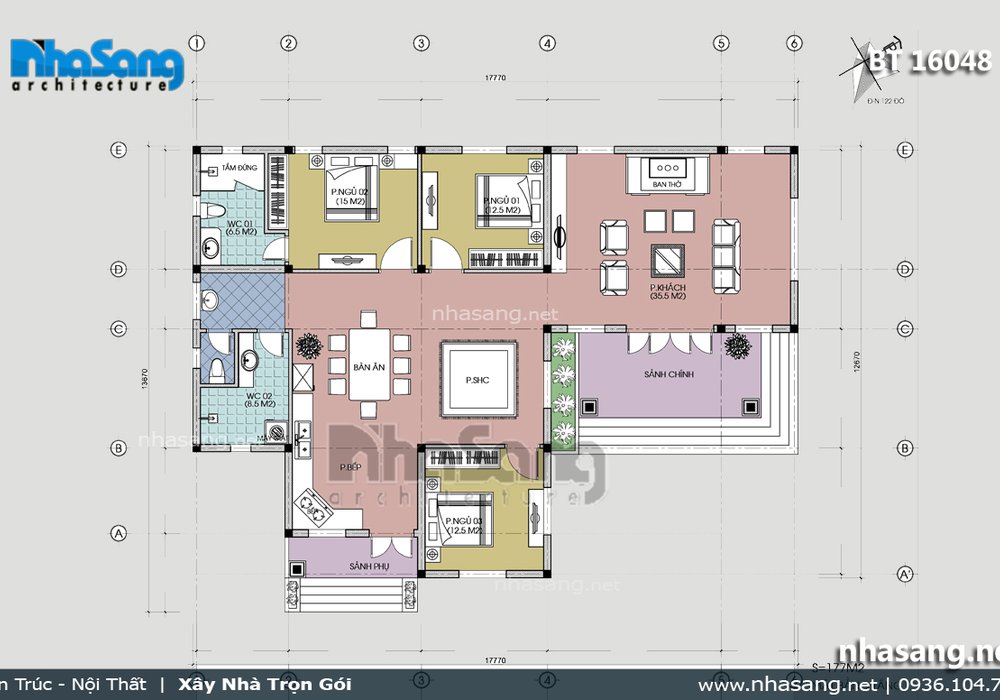 Biệt thự nhà vườn 1 tầng 3 phòng ngủ BT16048