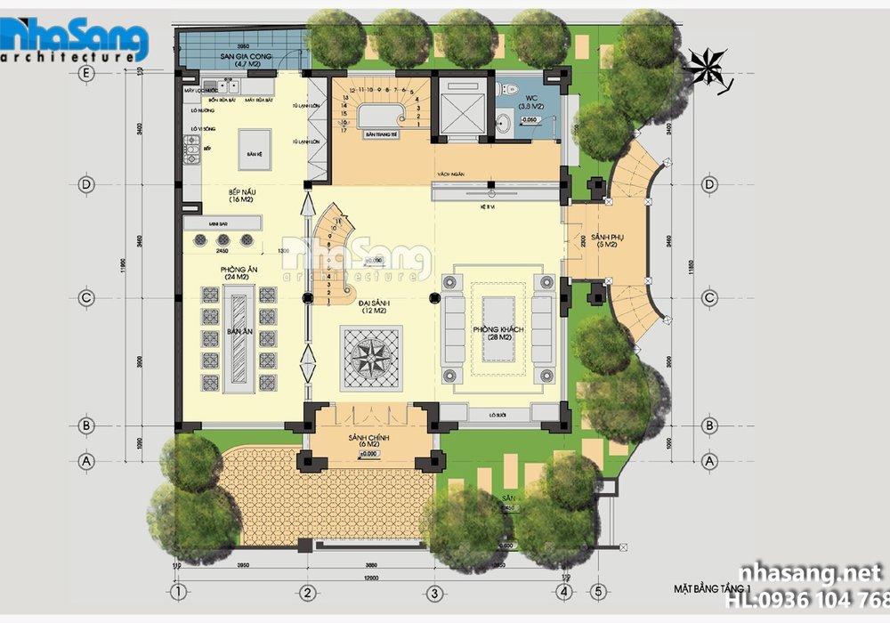 Thiết kế dinh thự Châu Âu 4 tầng BT15161