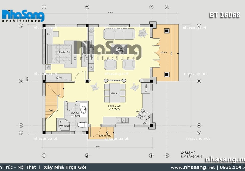 Nhà 3 tầng mái bằng đơn giản, kiên cố BT16068