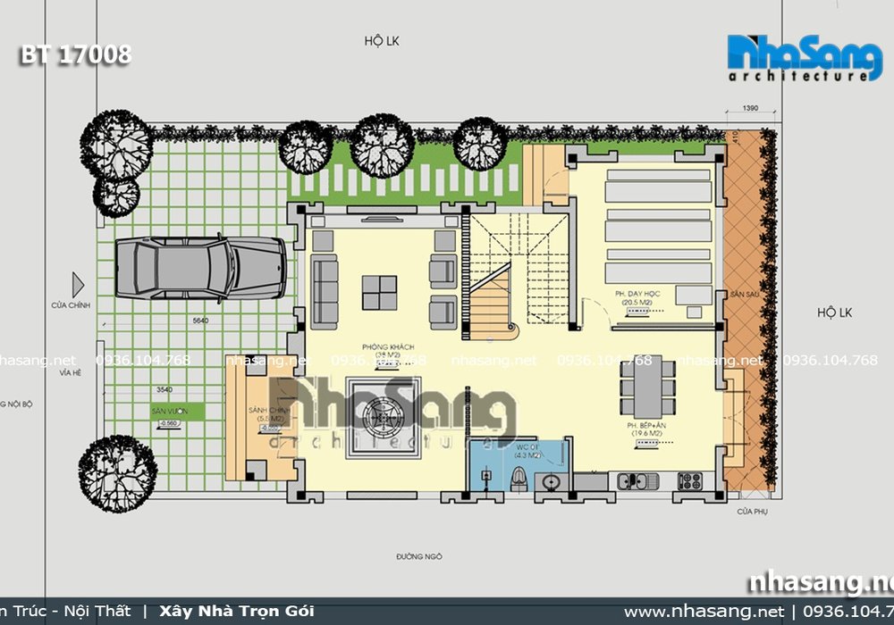 Mẫu thiết kế nhà 3 tầng kiểu Pháp mái thái BT17008
