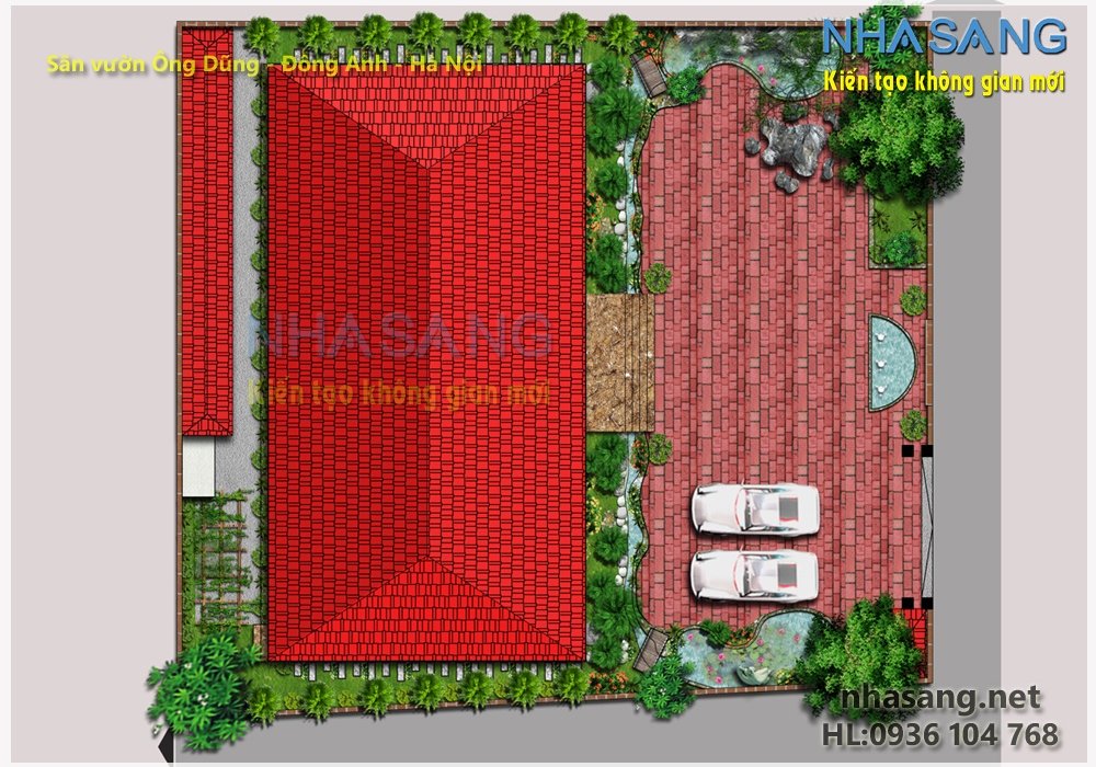 Thiết kế sân vườn với non bộ và hồ nước  NV14104