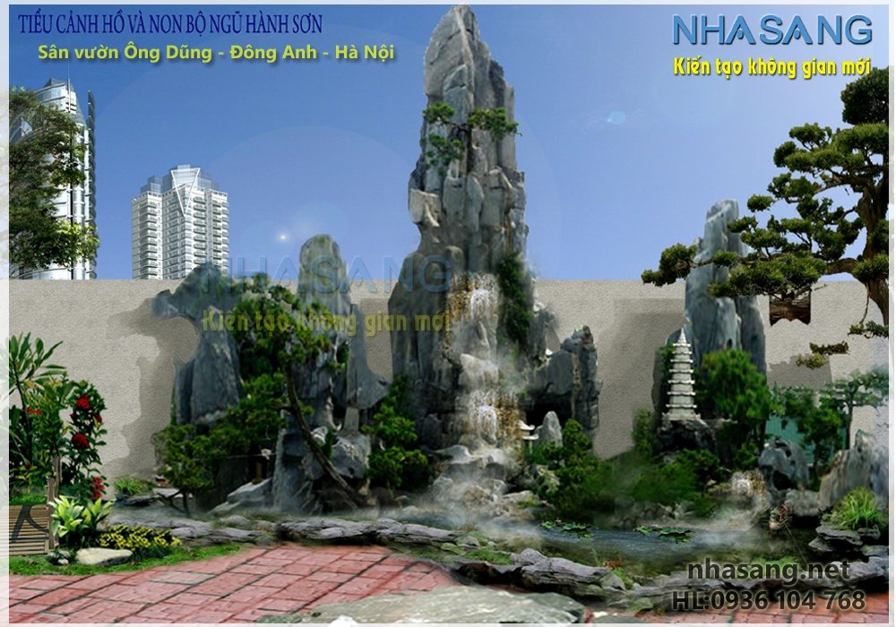 Thiết kế sân vườn với non bộ và hồ nước  NV14104