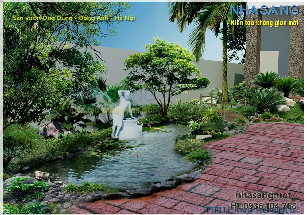 Thiết kế sân vườn với non bộ và hồ nước  NV14104