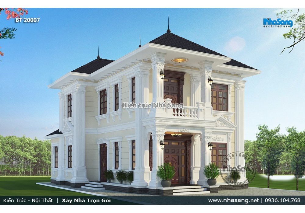 Mẫu nhà biệt thự mặt tiền 9m kiểu Pháp đáng sở hữu BT20007