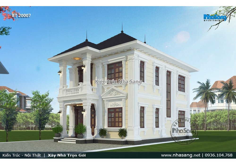 Mẫu nhà biệt thự mặt tiền 9m kiểu Pháp đáng sở hữu BT20007
