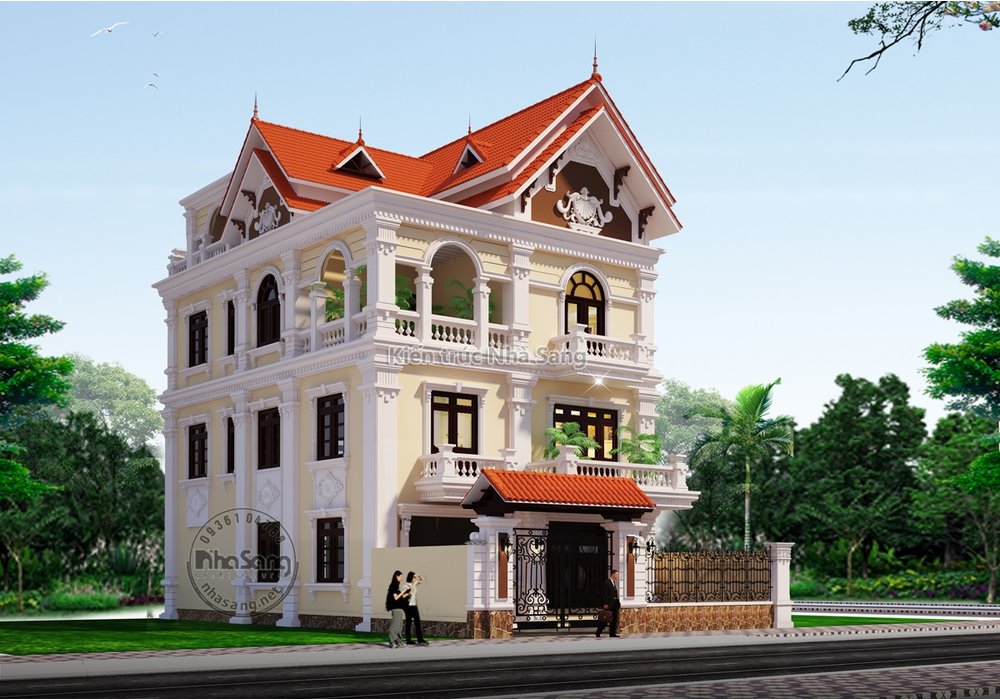 Mẫu biệt thự tân cổ điển 3 tầng mặt tiền 10m đẹp BT20010