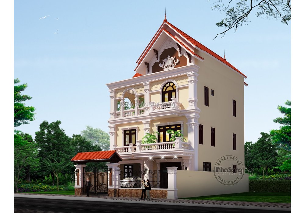 Mẫu biệt thự tân cổ điển 3 tầng mặt tiền 10m đẹp BT20010