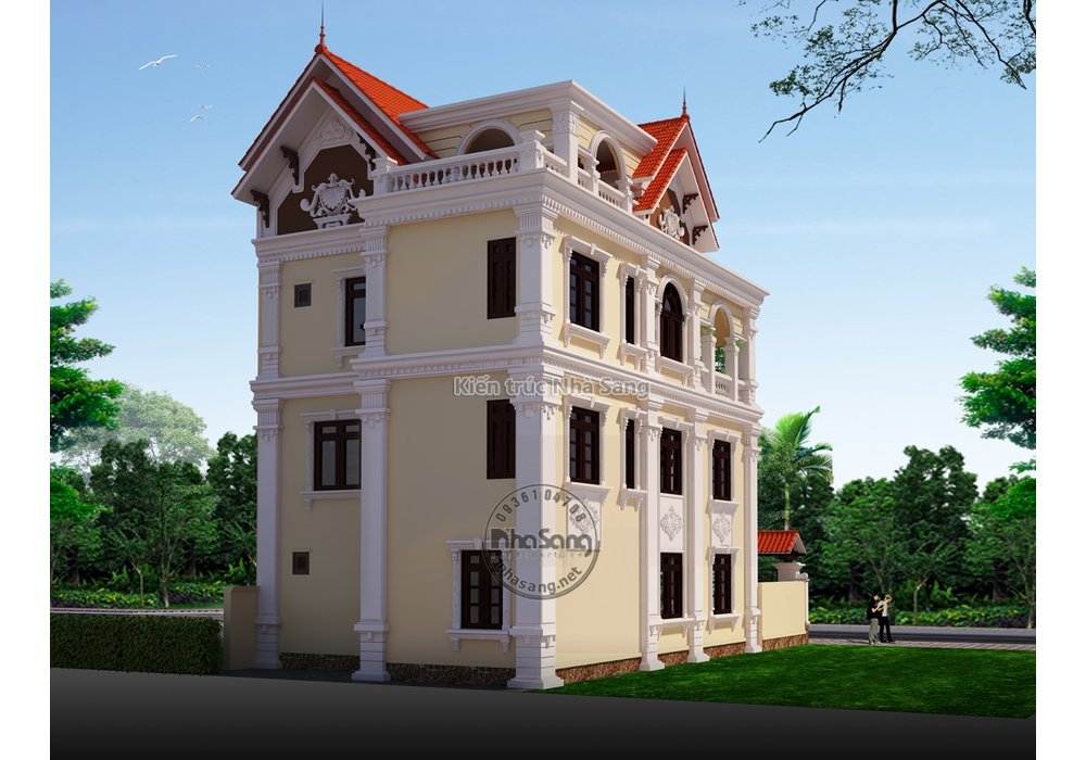 Mẫu biệt thự tân cổ điển 3 tầng mặt tiền 10m đẹp BT20010